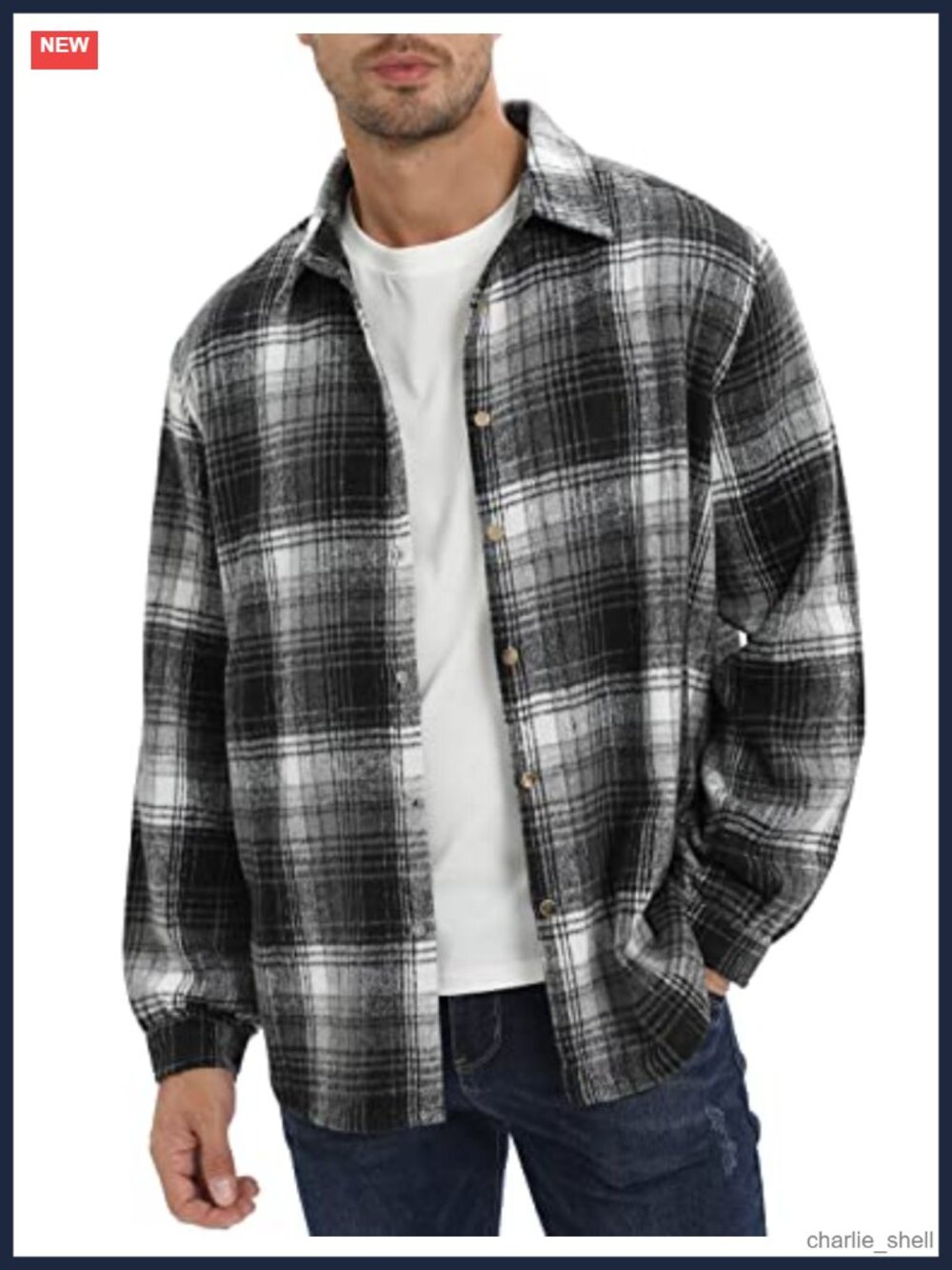 Men's Cotton Plaid Flannel Overshirt Long Sleeve Button-Down Casual Shirt